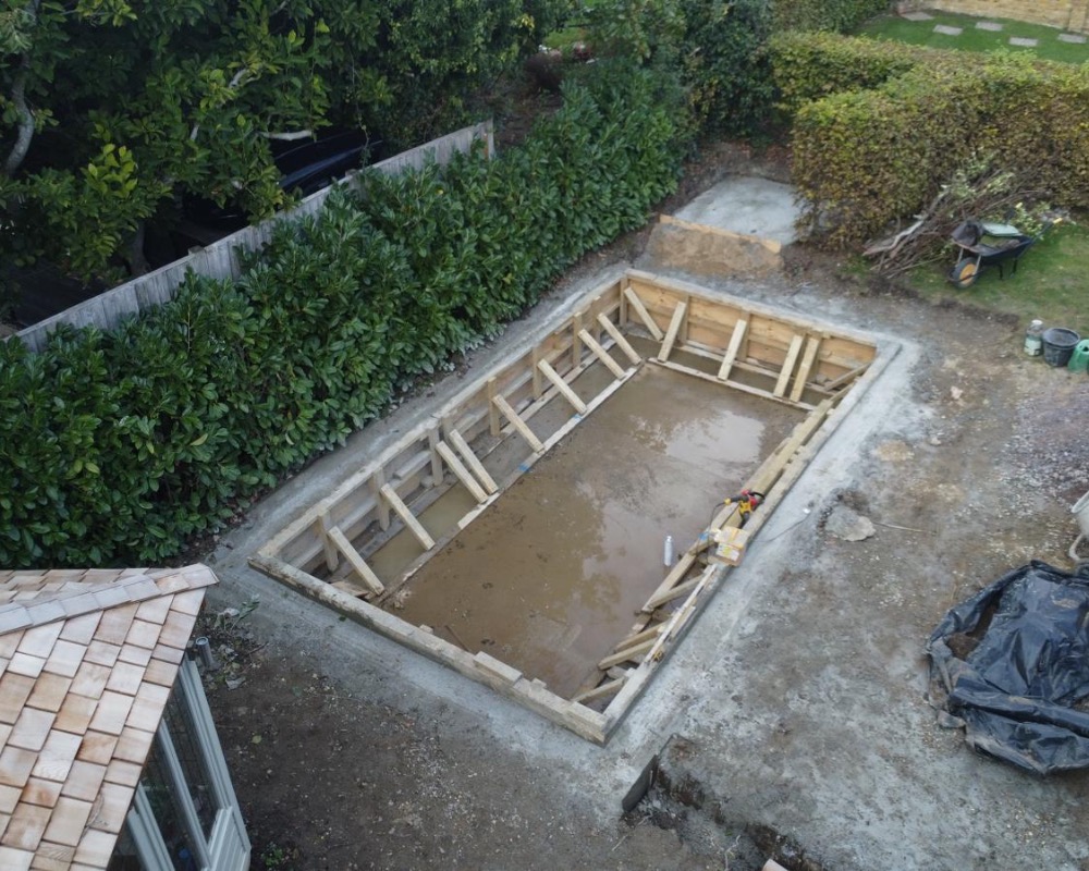 Wooden formwork structure built for base preparation