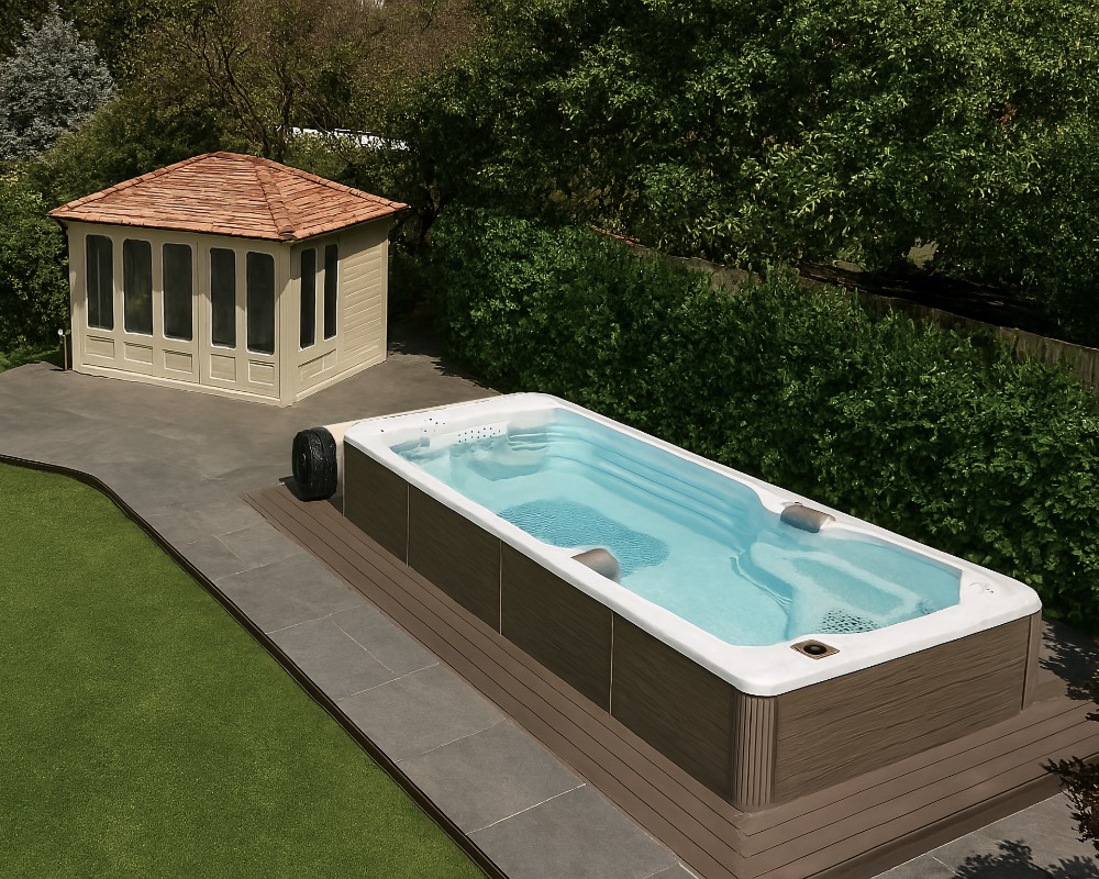Completed spa pool on a tiled base
