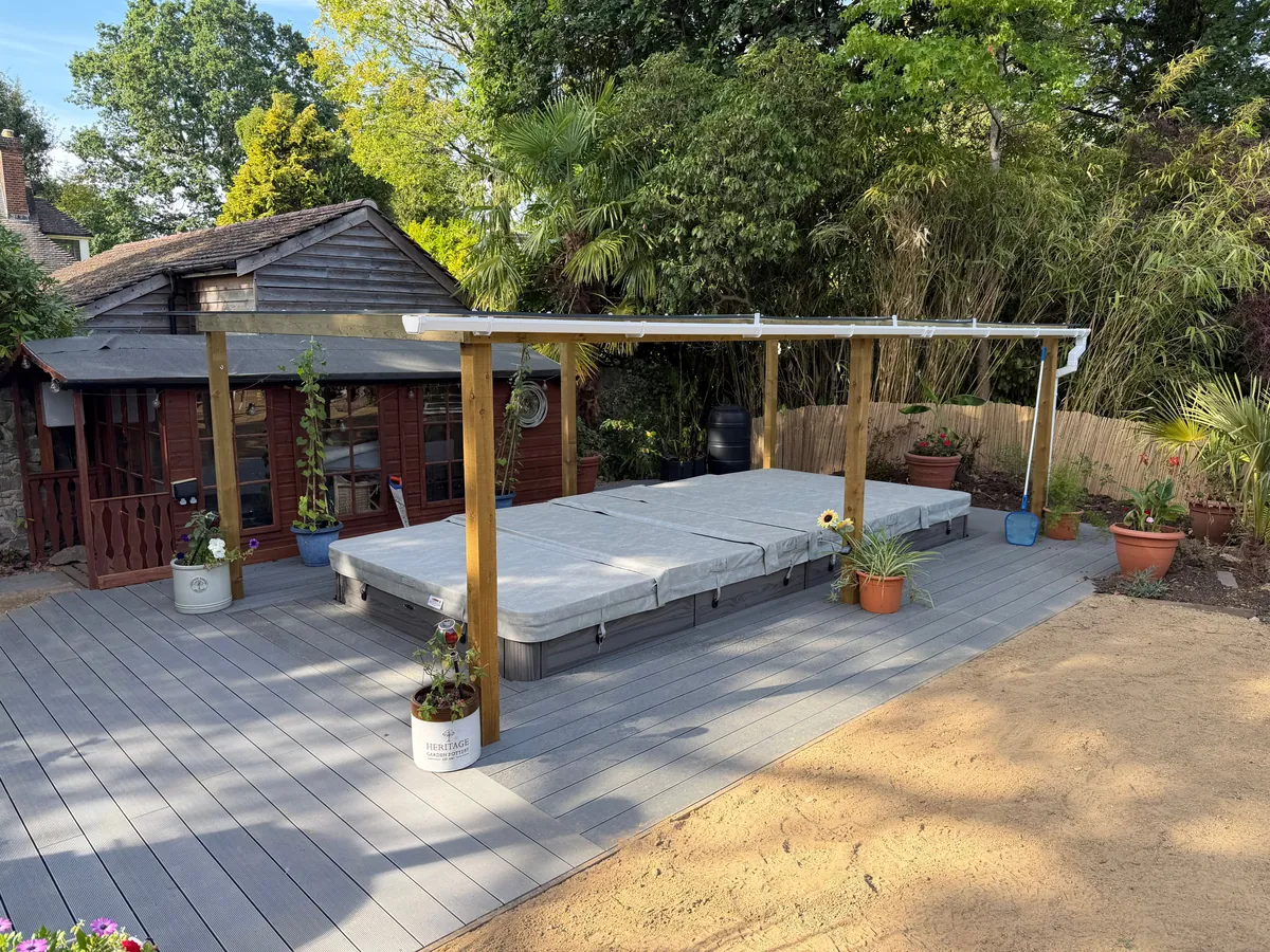Swim spa deck under a timber pergola